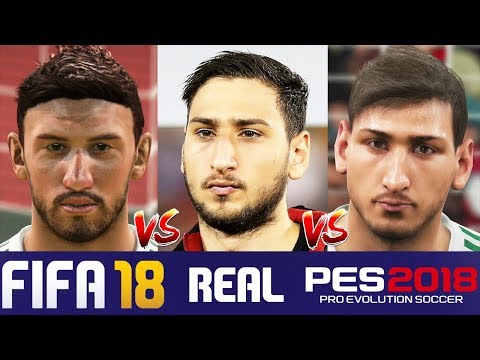 FIFA 18 vs PES 18 AC Milan Faces Comparison (Donnarumma, Calhanoglu, Andre Silva + more)