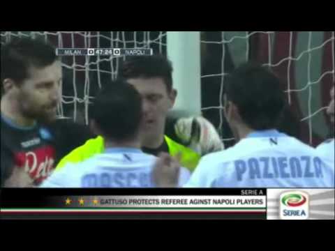 AC Milan's Gattuso protects referee from attacking Napoli players